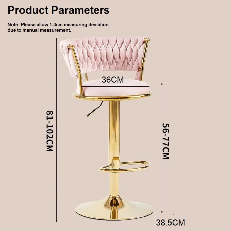 2x Adjustable Swivel Bar Stools | Velvet Upholstery | Gold Base | Padded Seat | Blue