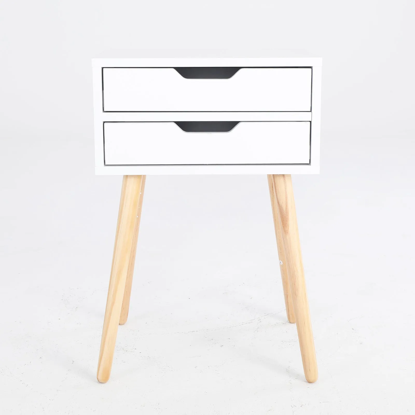 2X Bedside Table 2 Drawer Wood Leg Storage Cabinet Nightstand SUZY WHITE