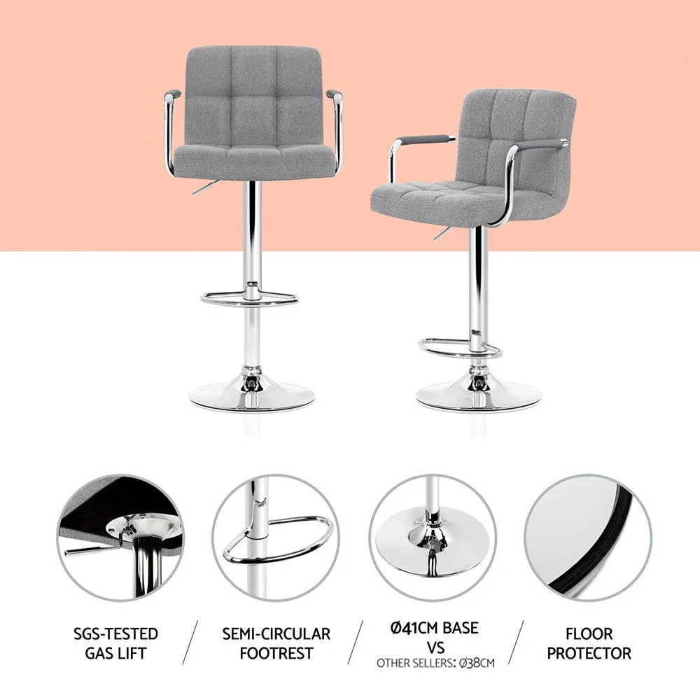 4x Bar Stools | Fabric | Gas Lift w/Armrest | Grey