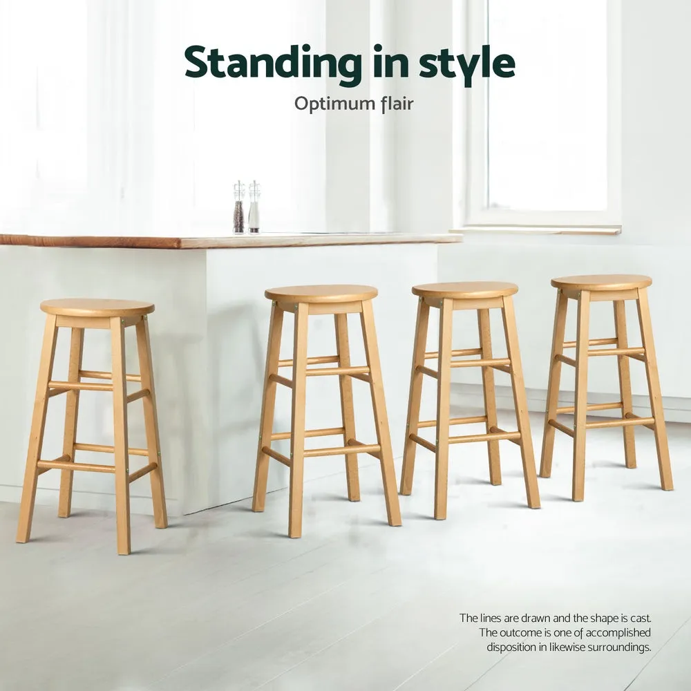 4x Bar Stools | Round Chairs | Wooden | Natural Finish