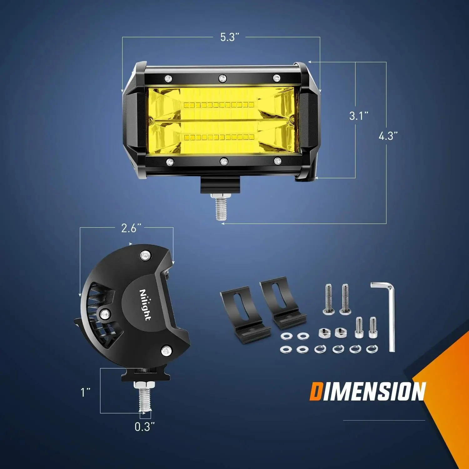 5.2 Inch 72W 10800LM Amber Double Row Flood Led Light Bars (Pair)