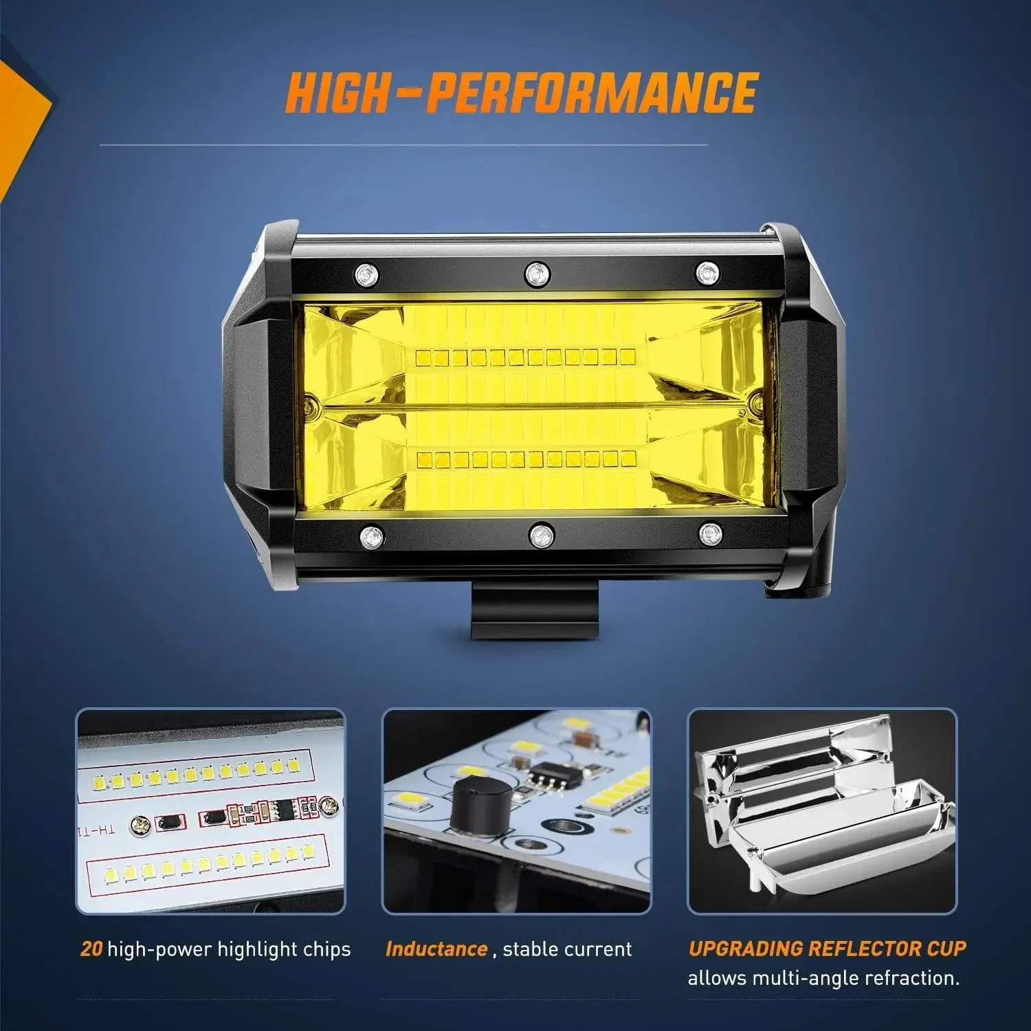 5.2 Inch 72W 10800LM Amber Double Row Flood Led Light Bars (Pair)