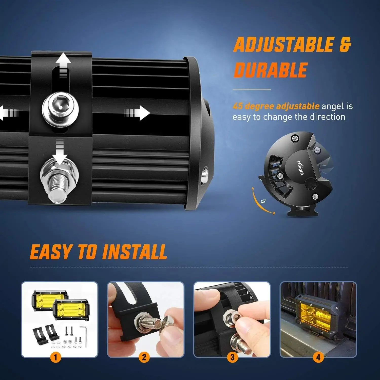 5.2 Inch 72W 10800LM Amber Double Row Flood Led Light Bars (Pair)