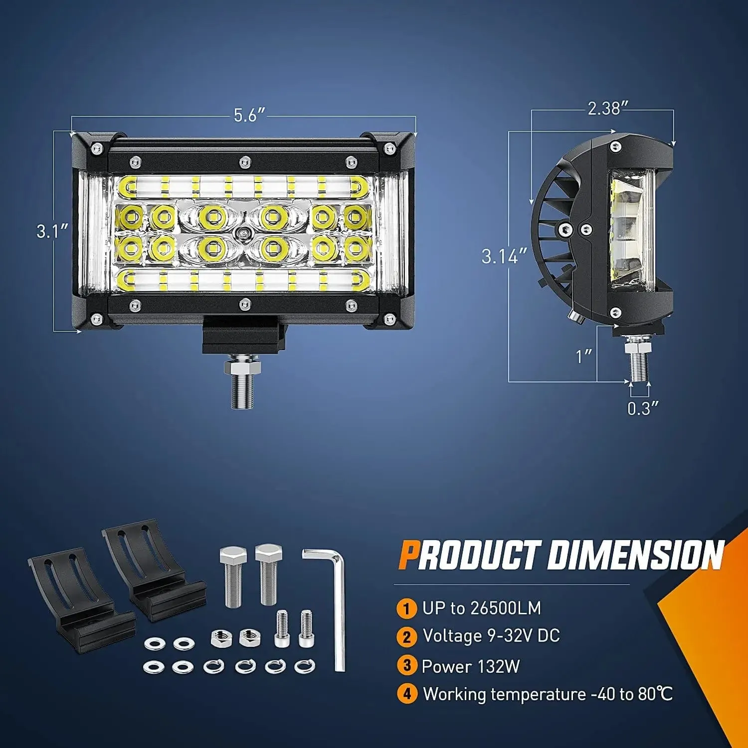 5.5 Inch 132W Side Shooter Quadruple Row Spot Flood LED Light Bars (Pair)