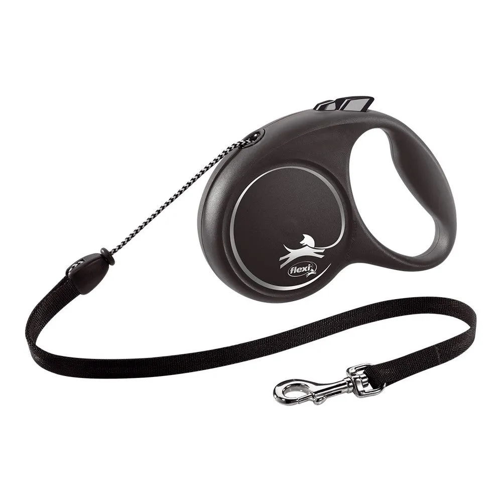 Dog Lead Flexi Black Design Silver Xs