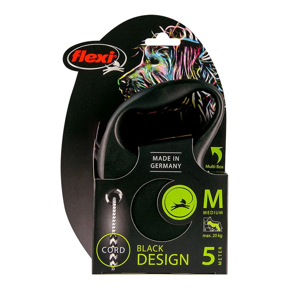 Dog Lead Flexi Black Design Silver Xs