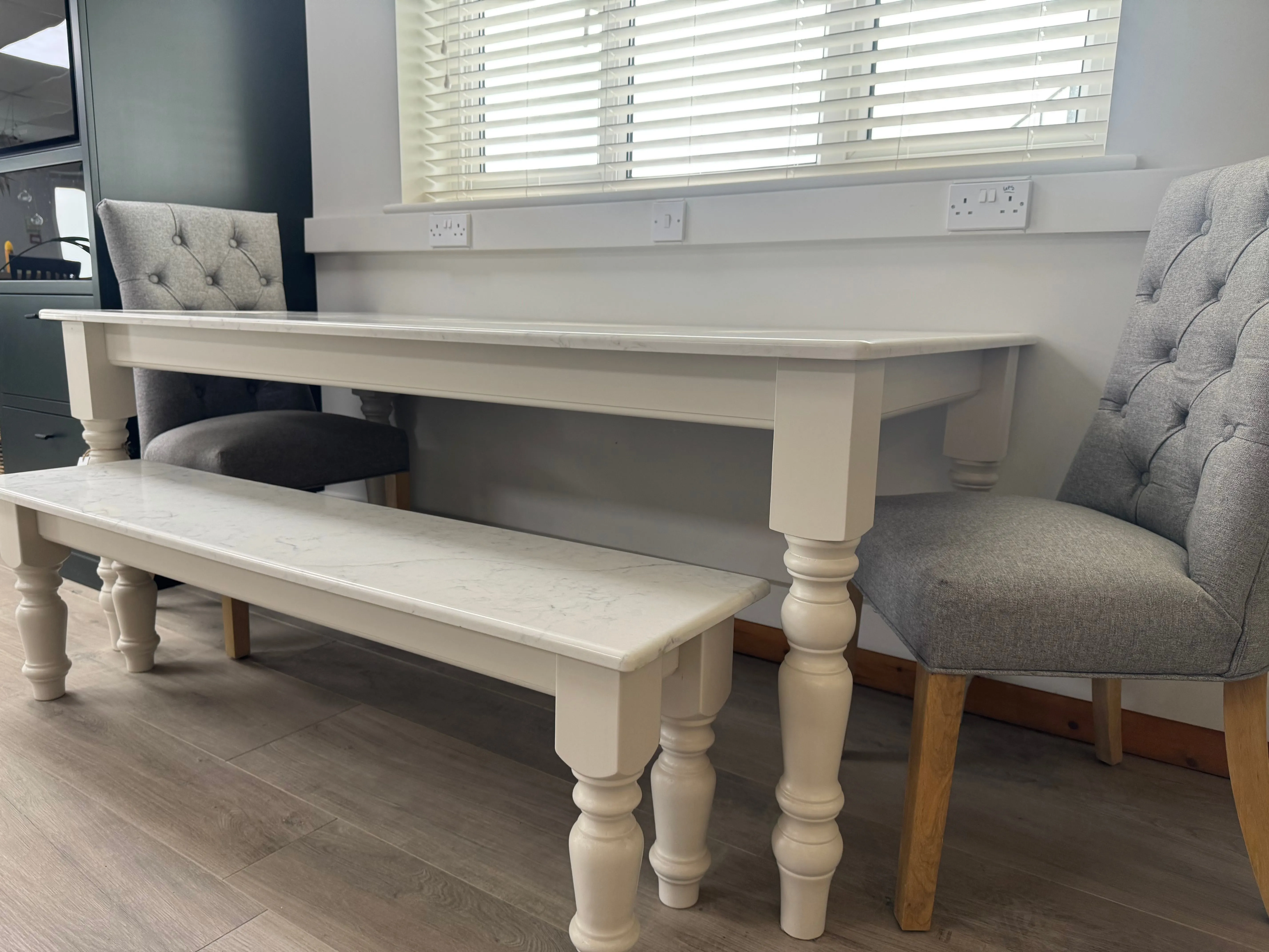 EX DISPLAY Quartz Dining Table with bench