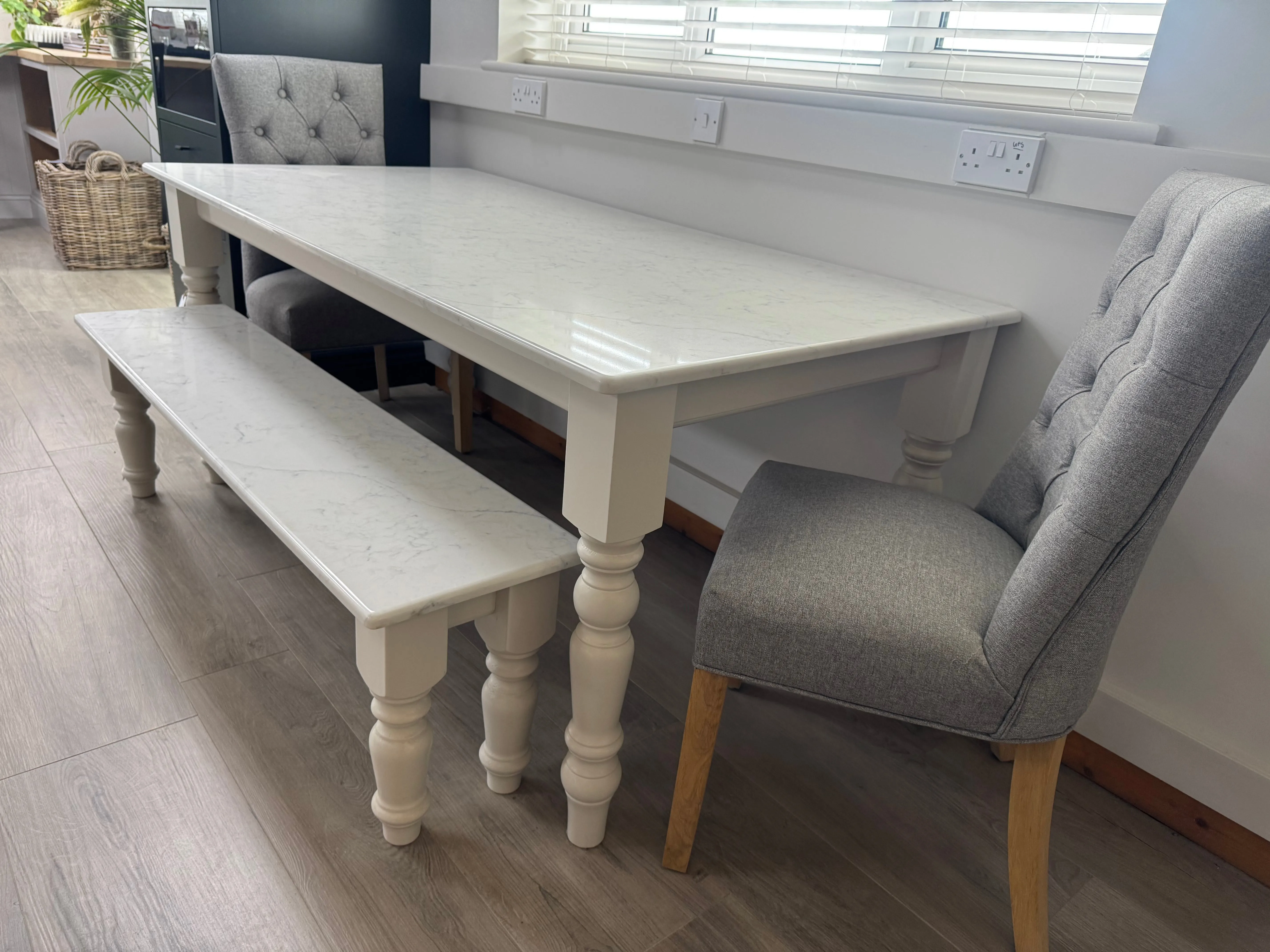 EX DISPLAY Quartz Dining Table with bench