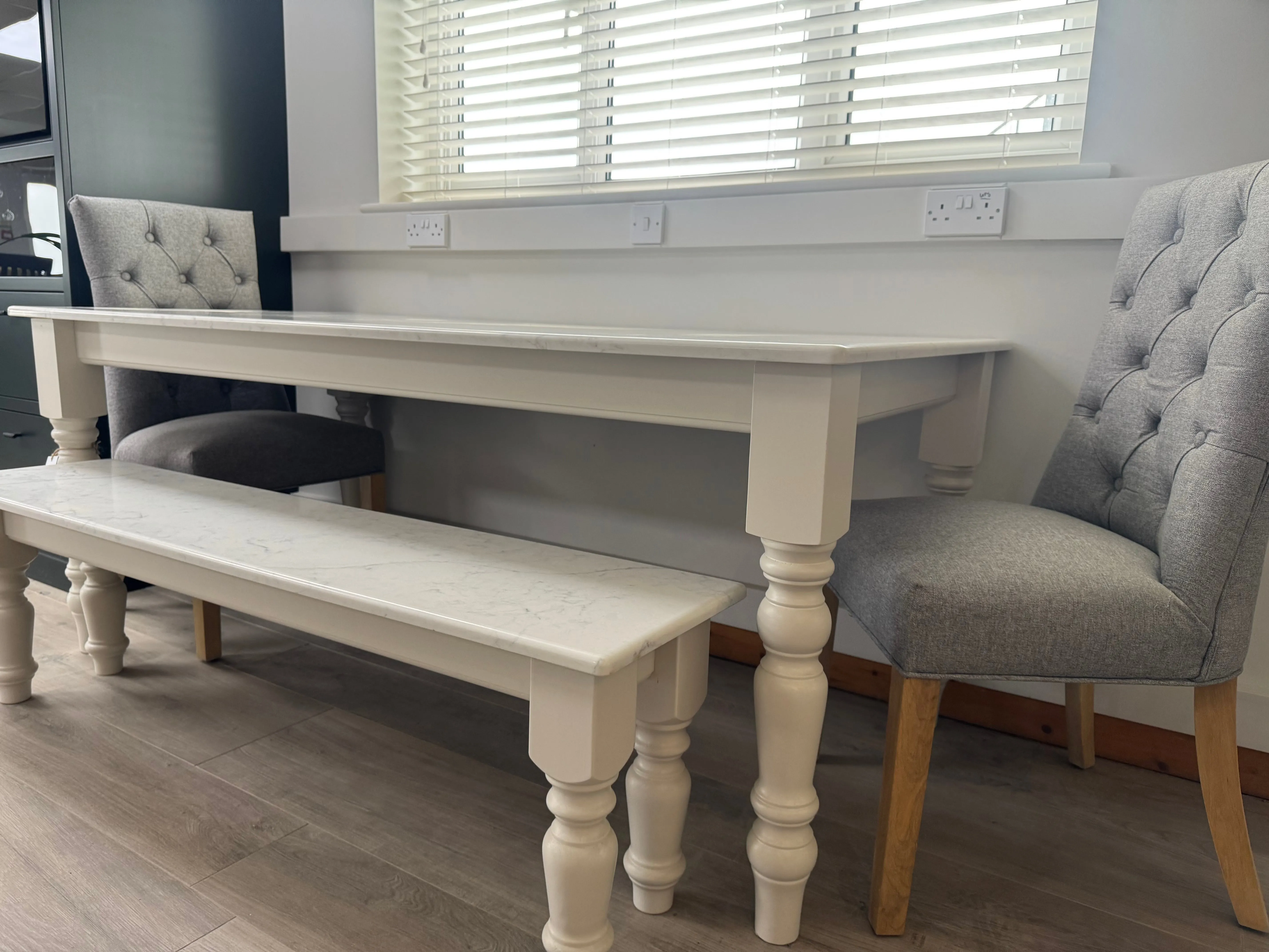 EX DISPLAY Quartz Dining Table with bench