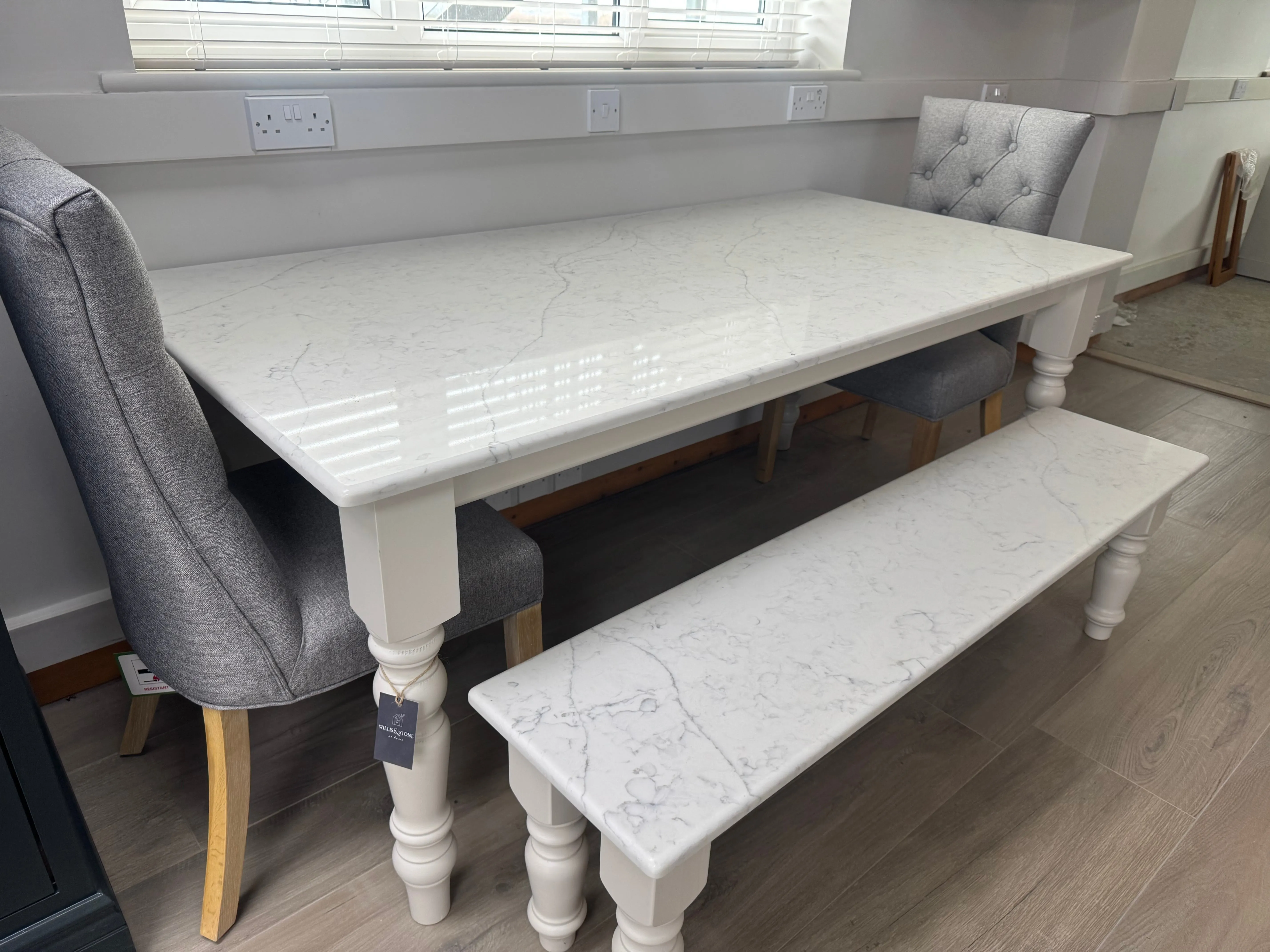 EX DISPLAY Quartz Dining Table with bench