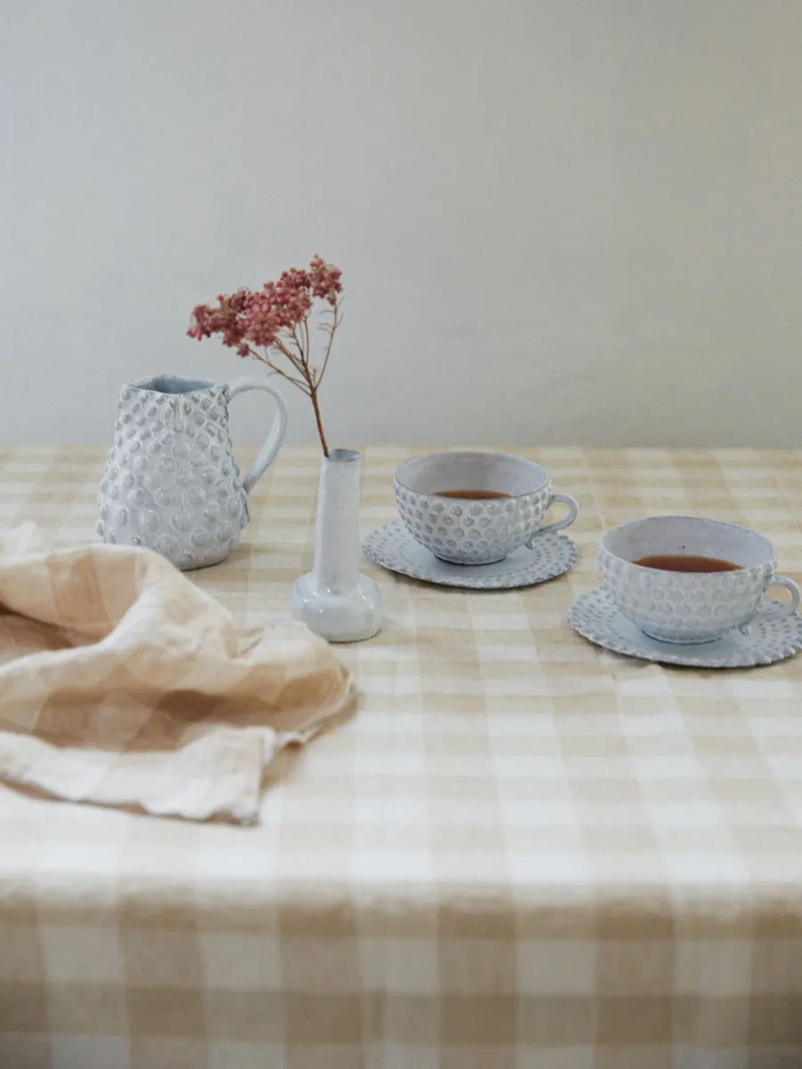 Gingham Linen Table Cloth Square | Crme