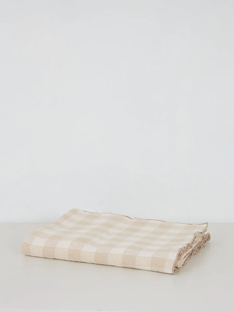 Gingham Linen Table Cloth Square | Crme
