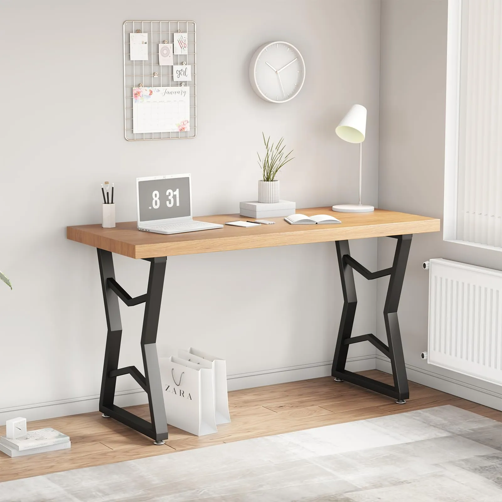 POLUNCA Black Metal Desk Legs, Industrial Modern High Coffee Table Legs, Bench Chair Base,Set of 2（28" H x19.7W）