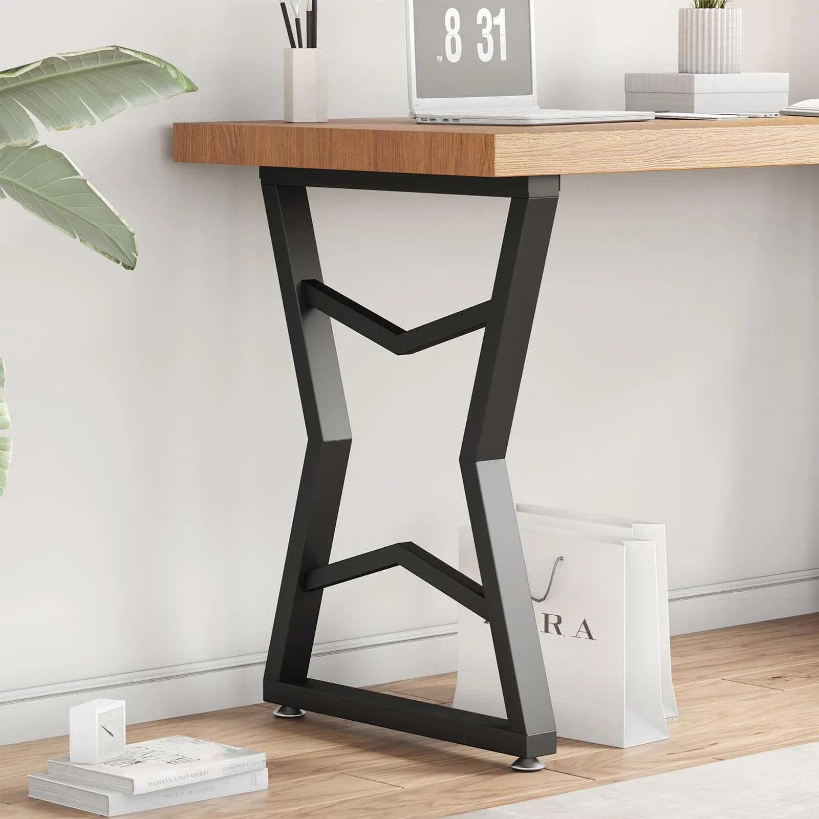 POLUNCA Black Metal Desk Legs, Industrial Modern High Coffee Table Legs, Bench Chair Base,Set of 2（28" H x19.7W）