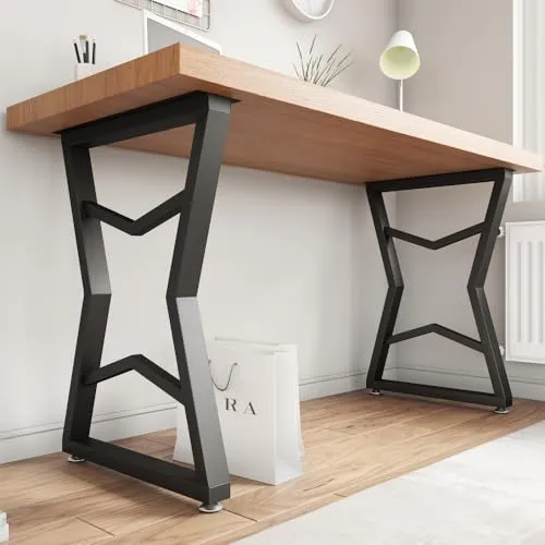 POLUNCA Black Metal Desk Legs, Industrial Modern High Coffee Table Legs, Bench Chair Base,Set of 2（28" H x19.7W）