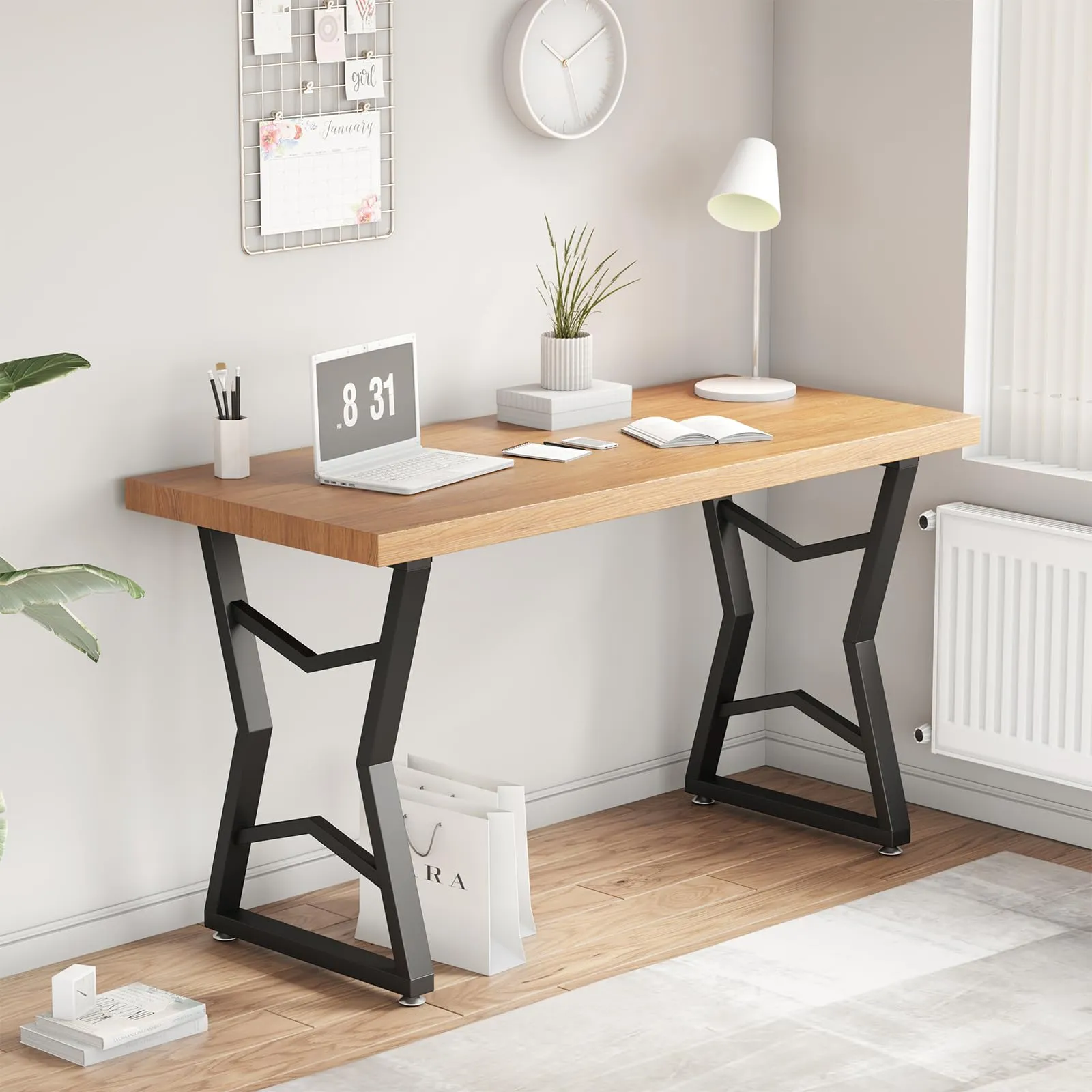 POLUNCA Black Metal Desk Legs, Industrial Modern High Coffee Table Legs, Bench Chair Base,Set of 2（28" H x19.7W）
