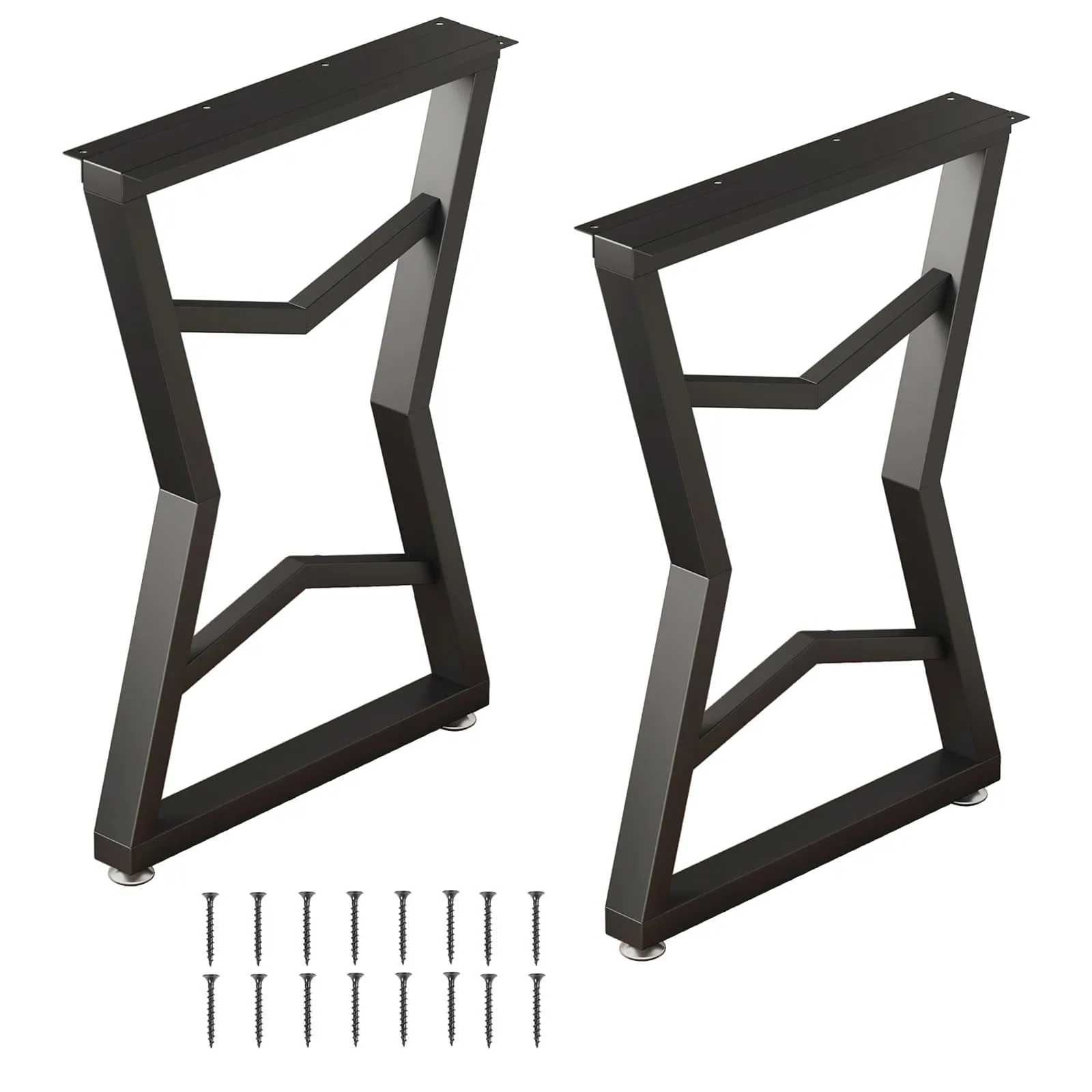 POLUNCA Black Metal Desk Legs, Industrial Modern High Coffee Table Legs, Bench Chair Base,Set of 2（28" H x19.7W）