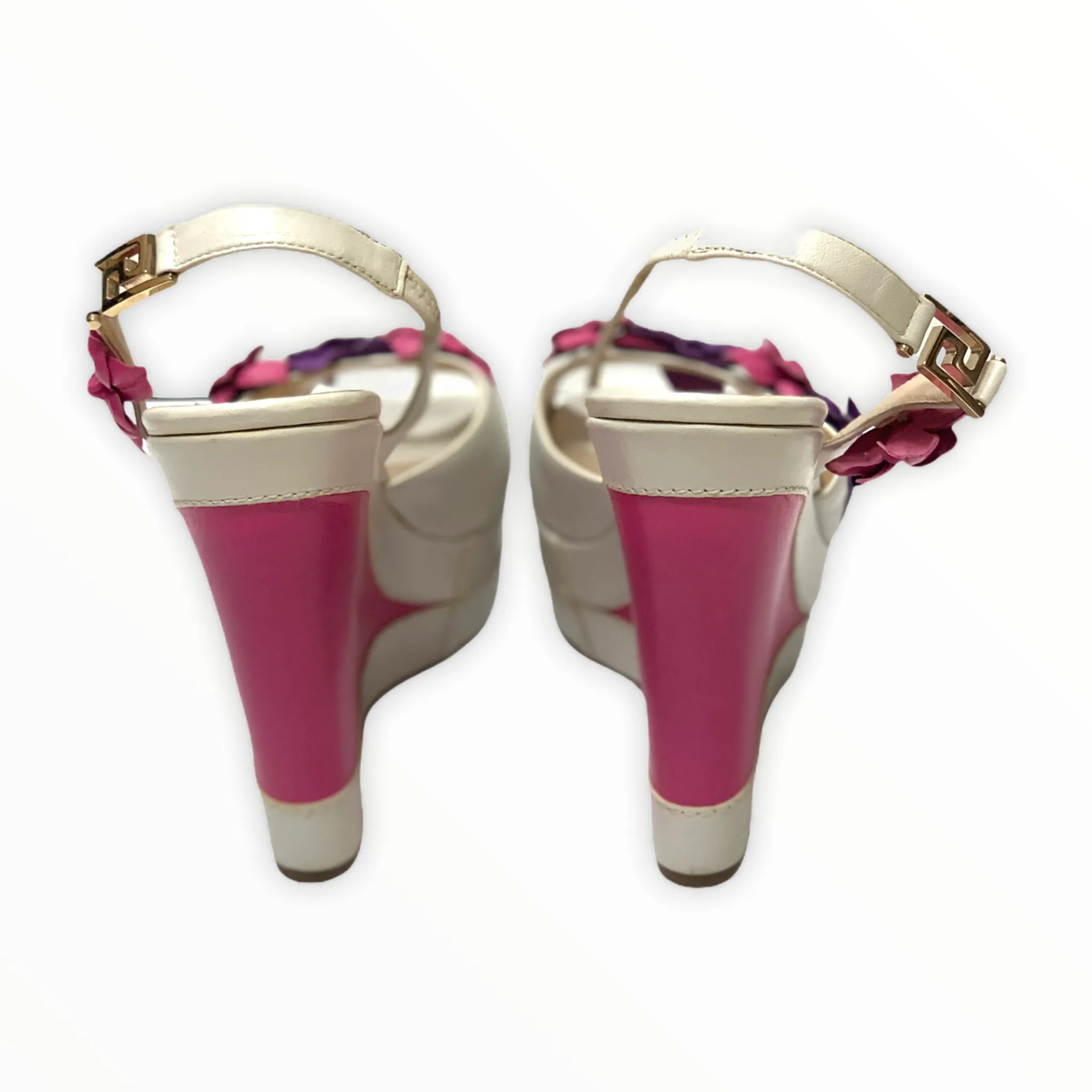 VERSACE FLORAL WEDGE PLATFORM SANDALS SIZE 39.5