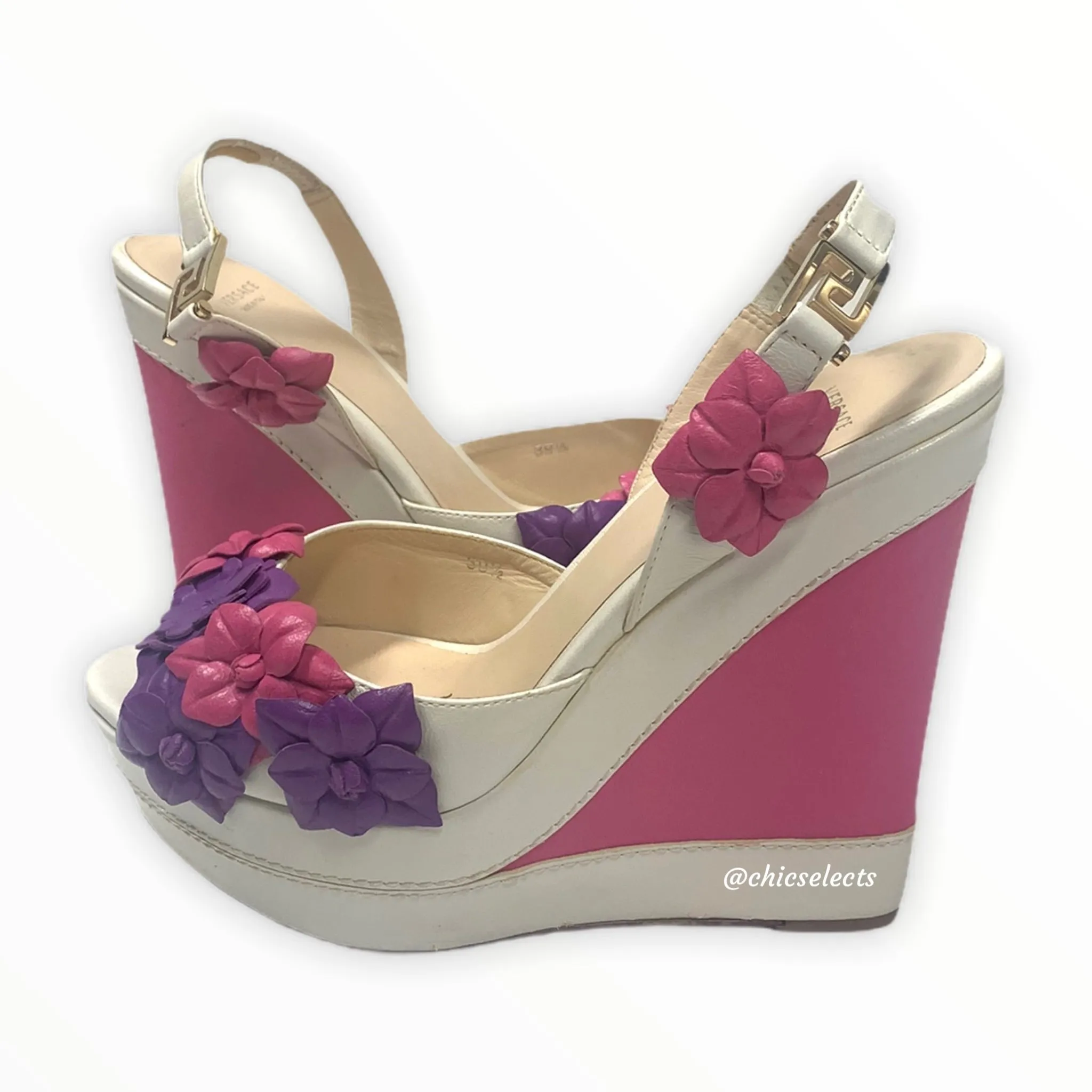 VERSACE FLORAL WEDGE PLATFORM SANDALS SIZE 39.5