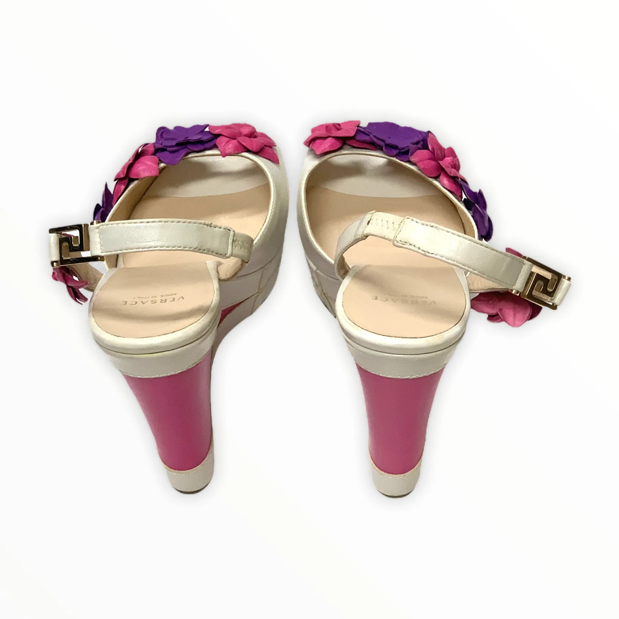 VERSACE FLORAL WEDGE PLATFORM SANDALS SIZE 39.5