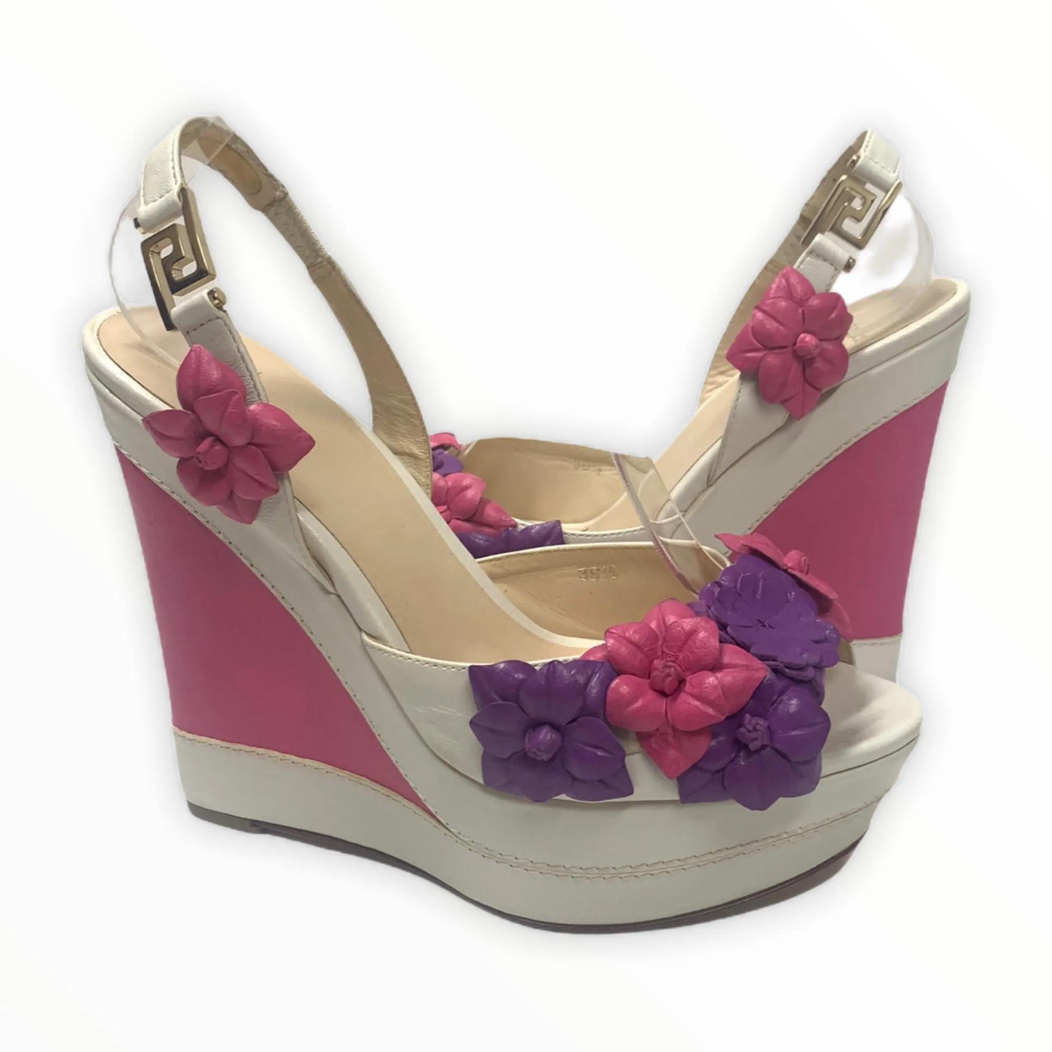 VERSACE FLORAL WEDGE PLATFORM SANDALS SIZE 39.5