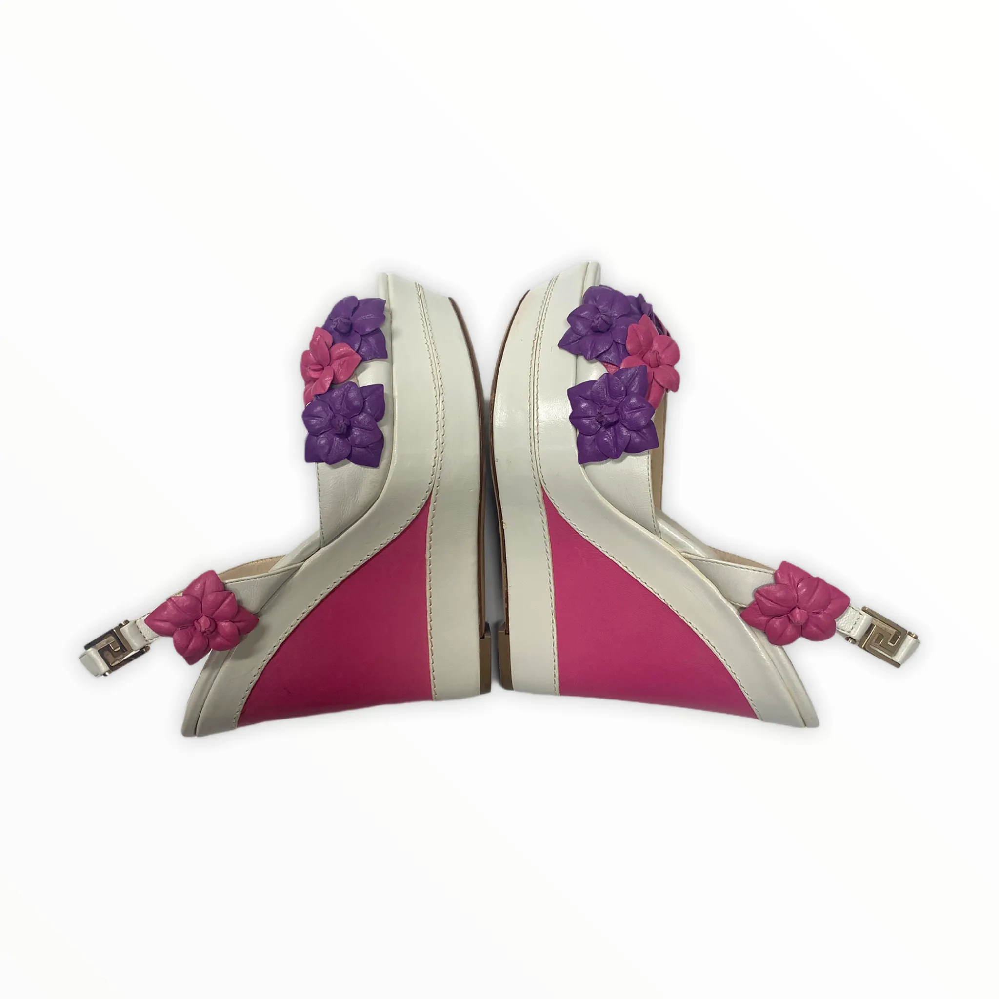 VERSACE FLORAL WEDGE PLATFORM SANDALS SIZE 39.5