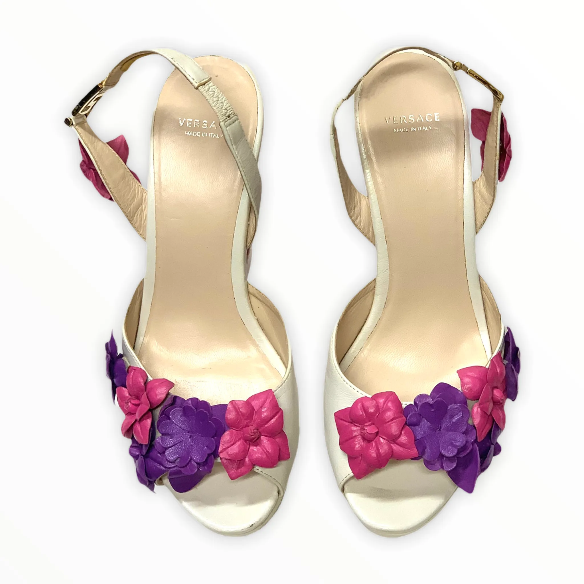 VERSACE FLORAL WEDGE PLATFORM SANDALS SIZE 39.5