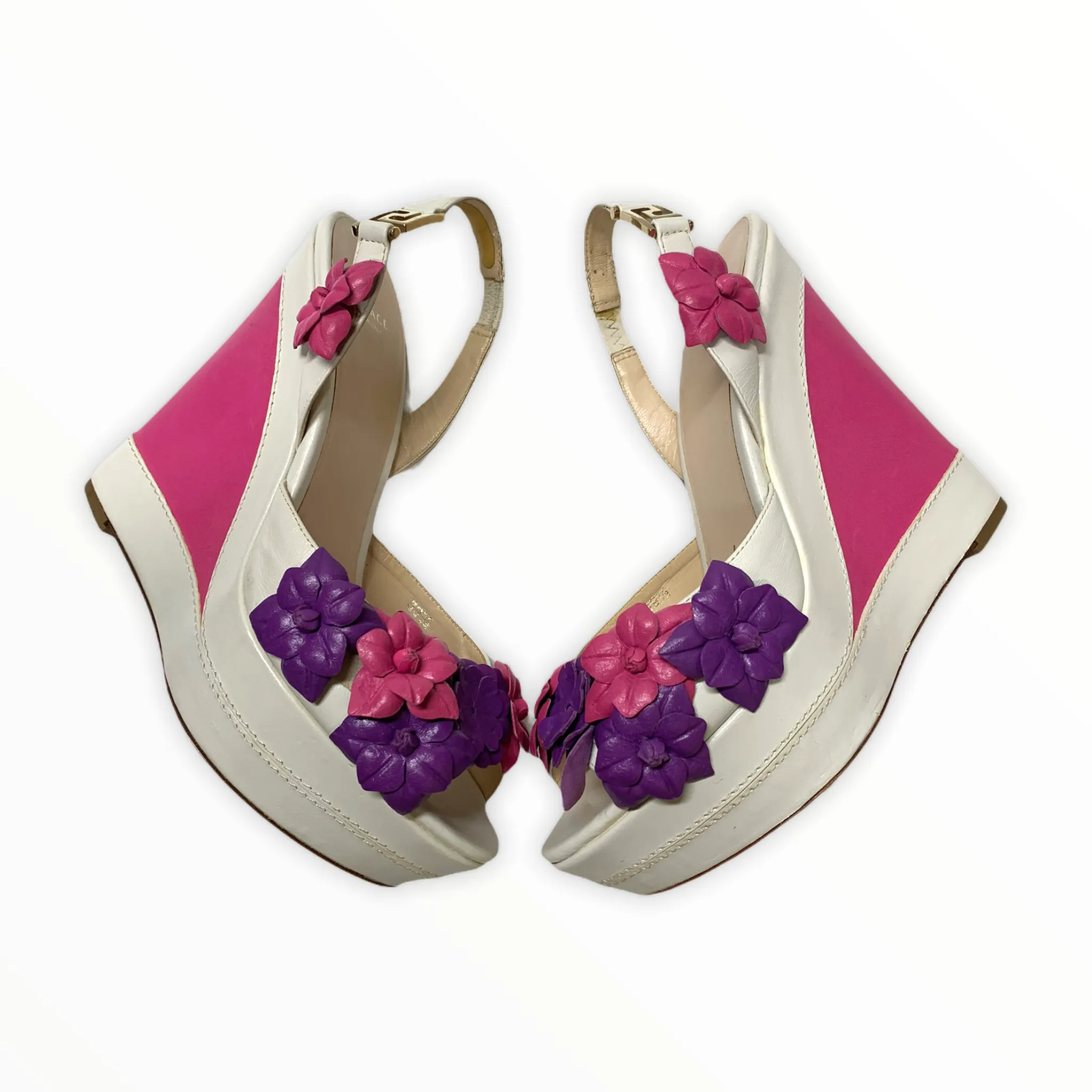 VERSACE FLORAL WEDGE PLATFORM SANDALS SIZE 39.5